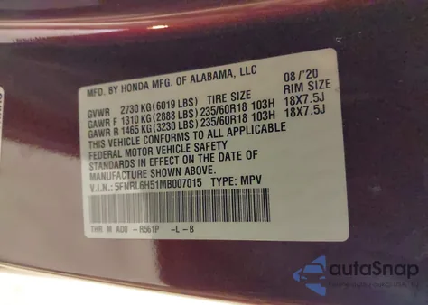 2021 Honda Odyssey Ex z USA, uszkodzony, nr VIN 5FNRL6H51MB007015